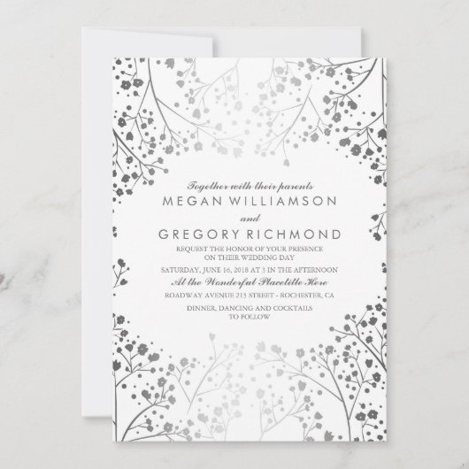 Invitation Bébé blanc et argent Mariage de la respiration (Devant)