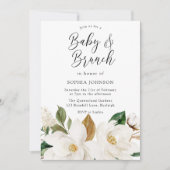 Invitation Bébé blanc floral élégant et Baby shower brunch (Devant)