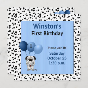 Invitation Bébé bleu 1er anniversaire fête Dalmatie Thème