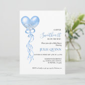 Invitation Bébé bleu aquarelle Balloon Boho Baby shower garço (Debout devant)