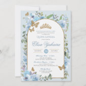 Invitation Bébé Bleu Aquarelle Bouton doré Quinceanera (Devant)