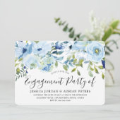 Invitation Bébé bleu aquarelle Fleurs d'engagement (Debout devant)