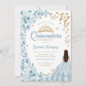 Invitation Bébé bleu aquarelle Floral or Quinceanera (Devant)