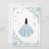 Invitation Bébé bleu aquarelle Roses argent Quinceanera (Dos)