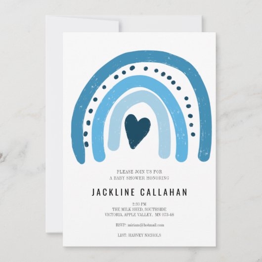 Invitation Bébé bleu arc-en-ciel bébé garçon douche (Devant)