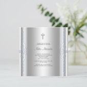 Invitation Bébé Bleu Argent Bébé Christening (Debout devant)