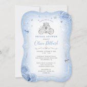 Invitation Bébé Bleu Argent Cendrillon Princesse Fête des mar (Devant)