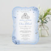 Invitation Bébé Bleu Argent Cendrillon Princesse Fête des mar (Debout devant)