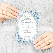Invitation Bébé Bleu Argent Floral Quinceanera