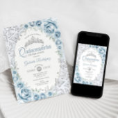 Invitation Bébé Bleu Argent Floral Quinceanera