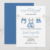 Invitation Bébé bleu Baby shower fille (Devant / Derrière)