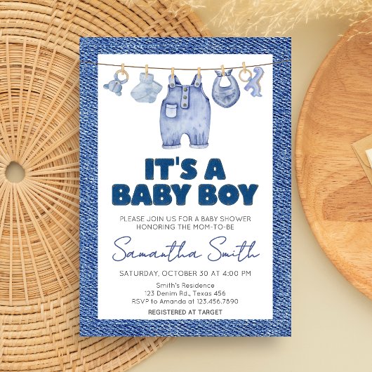 Invitation Bébé Bleu Baby shower Jean