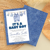 Invitation Bébé Bleu Baby shower Jean