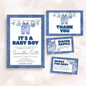 Invitation Bébé Bleu Baby shower Jean