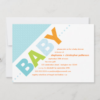 Invitation Bébé bleu| Baby shower moderne orange