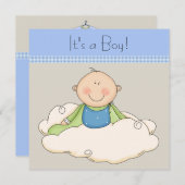 Invitation Bébé bleu beige Baby shower Cloud (Devant / Derrière)