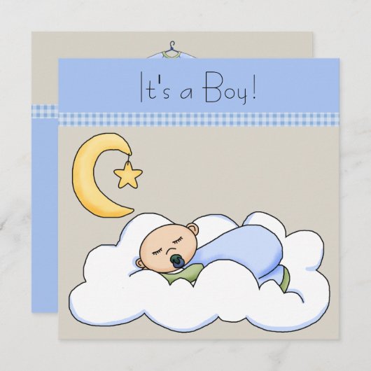 Invitation Bébé bleu beige Baby shower Cloud (Devant / Derrière)