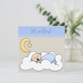 Invitation Bébé bleu beige Baby shower Cloud (Debout devant)