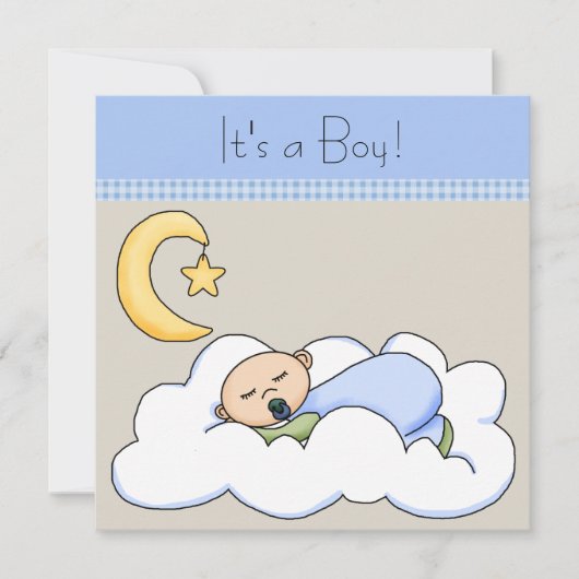 Invitation Bébé bleu beige Baby shower Cloud (Devant)