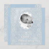 Invitation Bébé Bleu Blanc Boy Photo Baptême Baptême Baptême  (Devant / Derrière)