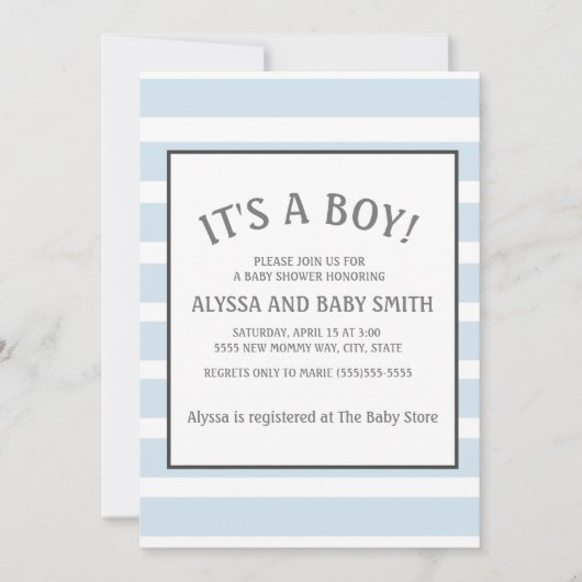 Invitation Bébé Bleu Blanc rayé Bébé Garçon Douche (Devant)