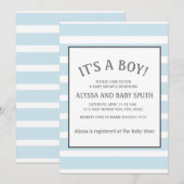 Invitation Bébé Bleu Blanc rayé Bébé Garçon Douche (Devant / Derrière)