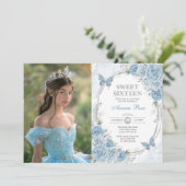 Invitation Bébé Bleu Bleu Beurre Papillon doux 16 Anniversair (Debout devant)