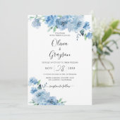 Invitation Bébé Bleu Bleu Floral QR tout en un Mariage (Debout devant)