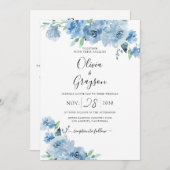 Invitation Bébé Bleu Bleu Floral QR tout en un Mariage (Devant / Derrière)