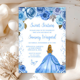 Invitation Bébé Bleu Blonde cheveux Princesse Sweet sixteen