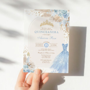 Invitation Bébé Bleu Boho Floral Quinceañera 15e Anniversaire