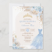 Invitation Bébé Bleu Boho Floral Quinceañera 15e Anniversaire (Devant)