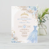Invitation Bébé Bleu Boho Floral Quinceañera 15e Anniversaire (Debout devant)