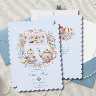 Invitation Bébé Bleu Brassage Tea Party Douche Floral Brunch