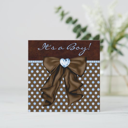 Invitation Bébé Bleu Brown bébé garçon douche (Debout devant)