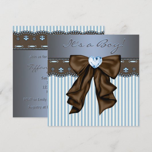 Invitation Bébé Bleu Brown bébé garçon douche (Devant / Derrière)