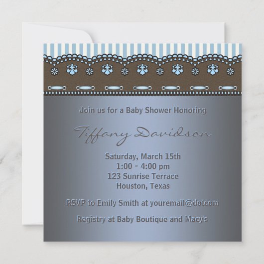Invitation Bébé Bleu Brown bébé garçon douche (Dos)