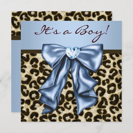 Invitation Bébé Bleu Brown léopard bébé garçon douche (Devant / Derrière)