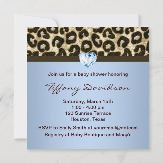Invitation Bébé Bleu Brown léopard bébé garçon douche (Dos)