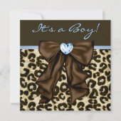Invitation Bébé Bleu Brown léopard bébé garçon douche (Devant)