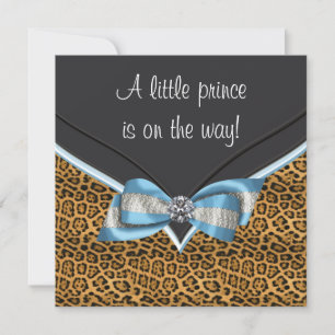Invitation Bébé Bleu Cheetah Baby shower Prince