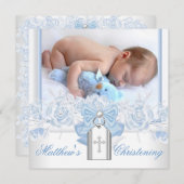 Invitation Bébé Bleu Christening (Devant / Derrière)