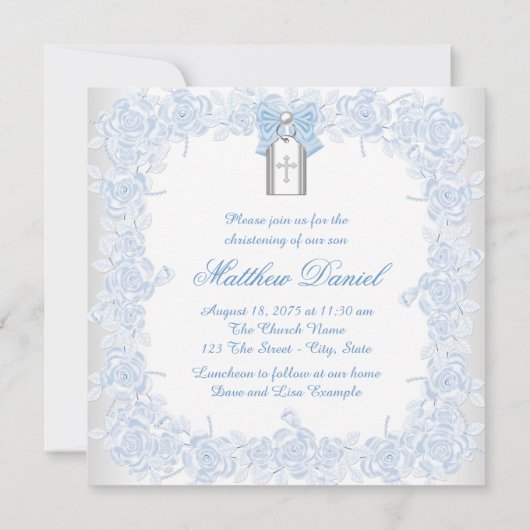 Invitation Bébé Bleu Christening (Dos)