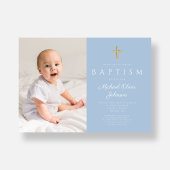 Invitation Bébé Bleu Croix Religieuse Boy Photo Baptême