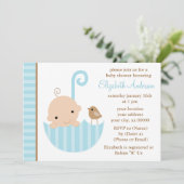 Invitation Bébé bleu dans un Baby shower parapluie (Debout devant)