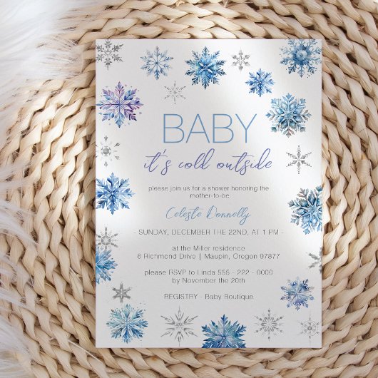 Invitation Bébé Bleu De Noël Simple Sa Douche Extérieure Froi