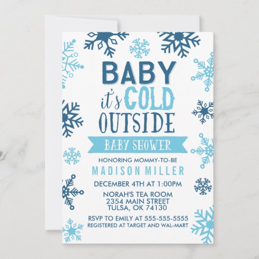 Invitation Bébé bleu d'hiver Il fait froid dehors Baby shower (Devant)