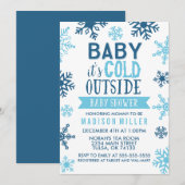 Invitation Bébé bleu d'hiver Il fait froid dehors Baby shower (Devant / Derrière)
