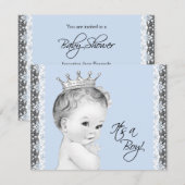 Invitation Bébé Bleu Doux Petit Baby shower Prince (Devant / Derrière)
