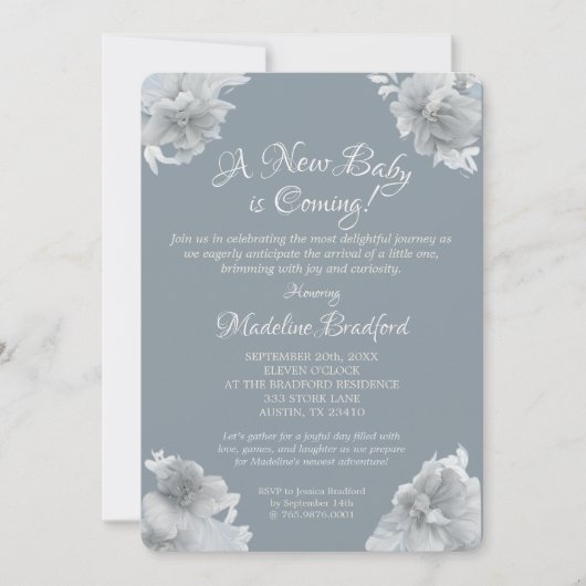 Invitation Bébé Bleu Élégant Arrivée (Devant)